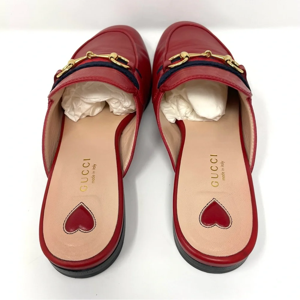 Gucci Princetown Mules in Hibiscus Red with Web Stripe Size 36.5 Size 6.5 - Picture 12 of 16